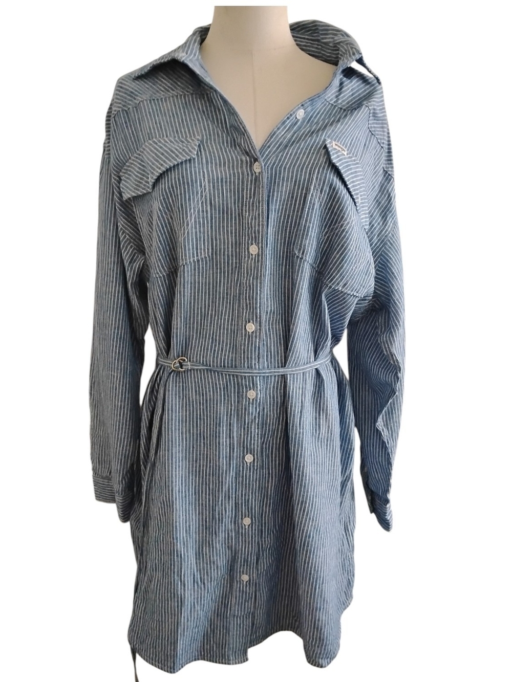 Wrangler Blue and White Pinstripe Shirt Dress Size Medium NWT